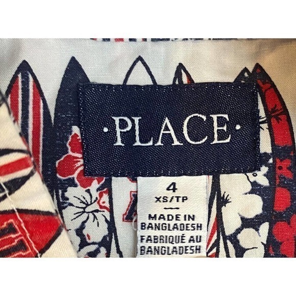 Childrens Place USA Surfboards Red White Blue‎ Button Down Short Sleeve Boy Sz 4 - Picture 2 of 5